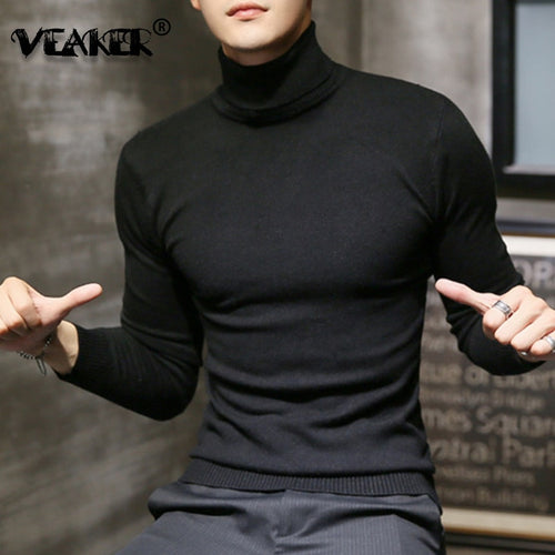 2019 Winter New Men's Turtleneck Sweaters Black Sexy Brand Knitted Pullovers Men Solid Color Casual Male Sweater Autumn Knitwear