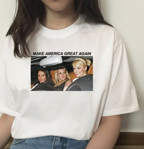 kuakuayu HJN Britney Make America Great Again T-Shirt Women's Tumblr Fashion Cute Funny Meme Shirt Hipsters Street Style Top