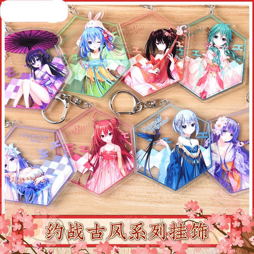 Anime DATE A LIVE Keychain  Ancient customs Yatogami Tohka Tokisaki Kurumi Cosplay Acrylic Figure Keyring Pendant Charms Gift