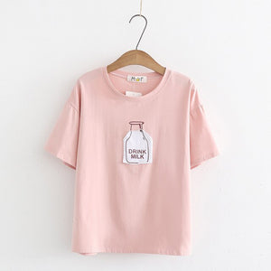 New women color Painted t shirt cotton Short Sleeve fashion round neck tshirt