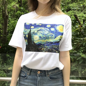 Summer Fashion T Shirt Women Clothes 2019 Van Gogh Art Oil Painted Starry Night Top Casual Harajuku Short Sleeve Streetwear Tee