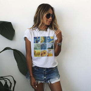 Summer Fashion T Shirt Women Clothes 2019 Van Gogh Art Oil Painted Starry Night Top Casual Harajuku Short Sleeve Streetwear Tee