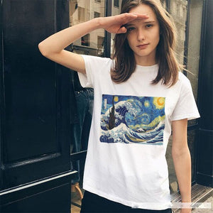 Summer Fashion T Shirt Women Clothes 2019 Van Gogh Art Oil Painted Starry Night Top Casual Harajuku Short Sleeve Streetwear Tee