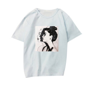 Fashion Summer Women Tshirt Hand-painted Girl Printed O-neck Ladies Clothing Harajuku Slim Fit T-shirt Soft Casual Tops Tee