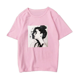 Fashion Summer Women Tshirt Hand-painted Girl Printed O-neck Ladies Clothing Harajuku Slim Fit T-shirt Soft Casual Tops Tee