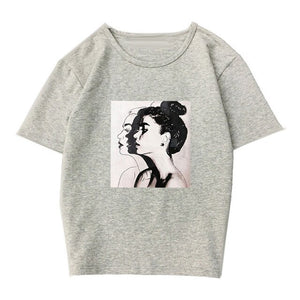 Fashion Summer Women Tshirt Hand-painted Girl Printed O-neck Ladies Clothing Harajuku Slim Fit T-shirt Soft Casual Tops Tee