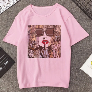 Vogue Sexy Lips Painted Lipstick Beauty Harajuku Summer T Shirt Women Arrivals Aesthetic Printed T-shirt Tops Casual Ropa Tshirt