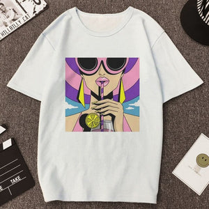 Vogue Sexy Lips Painted Lipstick Beauty Harajuku Summer T Shirt Women Arrivals Aesthetic Printed T-shirt Tops Casual Ropa Tshirt