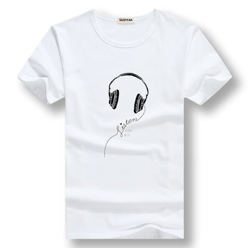 new T Shirt Off White Harajuku T Shirt Men Fashion Headset Print for Cool Boy and Men Streetwear Tshirt for Boyfriend Gift Tees