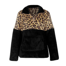 Load image into Gallery viewer, Leopard print zip women sweatsirts Autumn 2019 New fashion leopard patchwork plush hoodies Winter warm pullover stand collar top