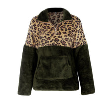 Load image into Gallery viewer, Leopard print zip women sweatsirts Autumn 2019 New fashion leopard patchwork plush hoodies Winter warm pullover stand collar top