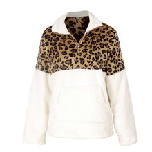 Load image into Gallery viewer, Leopard print zip women sweatsirts Autumn 2019 New fashion leopard patchwork plush hoodies Winter warm pullover stand collar top