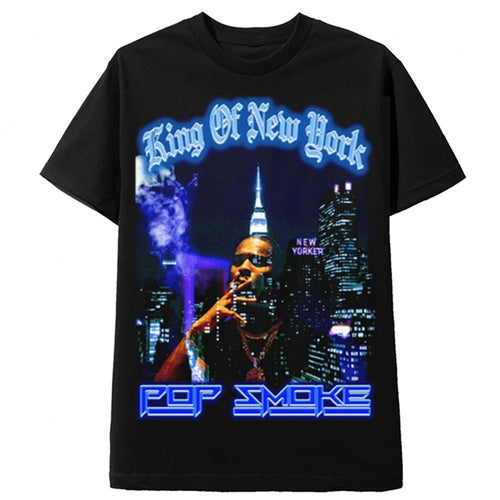 Pop Smoke Fashion Black Tee Hip Hop Streetwear Male T-Shirt Men Rapper Meet The Woo King Of New York Casual Tops Tee