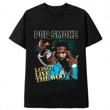 Load image into Gallery viewer, Pop Smoke Fashion Black Tee Hip Hop Streetwear Male T-Shirt Men Rapper Meet The Woo King Of New York Casual Tops Tee