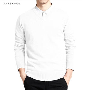 Varsanol Cotton Sweater Men Long Sleeve Pullovers Outwear Man V-Neck sweaters Tops Loose Solid Fit Knitting Clothing 8Colors New