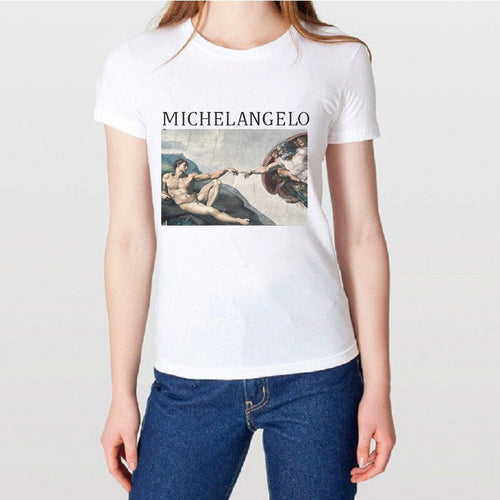 Hillbilly Italy Michelangelo Painted Model Women tshirt Summer Top Plus White Oneck  Harajuku Vintage Casual Tshirt Women befree