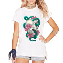 Load image into Gallery viewer, Hand-painted skulls Short Sleeves O-Neck women T-shirts Fashion Street Tops Cartoon Cool design Printed Serpent&#39;s Skull Tshirts