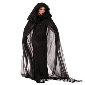 Free-Shipping Black Halloween Witch Customs Cosplay Women Witches Bllack Gauze Dresses