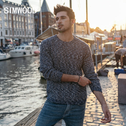 SIMWOOD Mix Cashmere Sweater Men Heathered Color Design Spring Winter New Sweaters Warm Pullover Plus Size Brand Clothing 180553