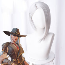 Load image into Gallery viewer, Overwatch Ashe Cosplay Wig 30cm Short Straight Heat Resistant Synthetic Hair OW Game Wig Silver-white Costume Party Wig